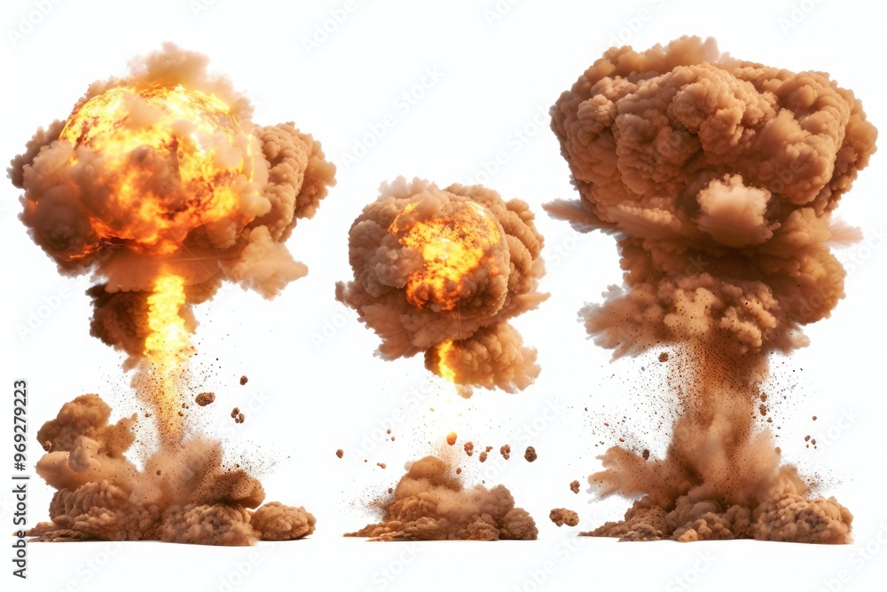 Poster multiple explosions happening simultaneously in the air