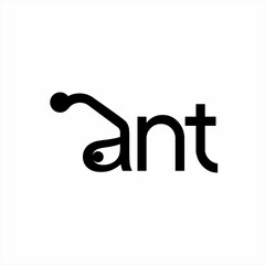 Text ant logo design with an illustration of an ant symbol on the letter A.