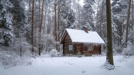 Hut in the winter mountains