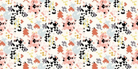 Simple glitch geometric seamless abstract border with playful woven summer color. Bright whimsical gender neutral bold irregular shape textile Cotton effect banner