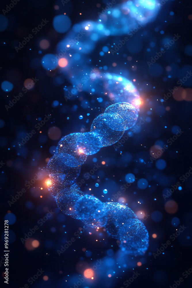 Poster a dynamic wave of cool-toned bokeh lights,