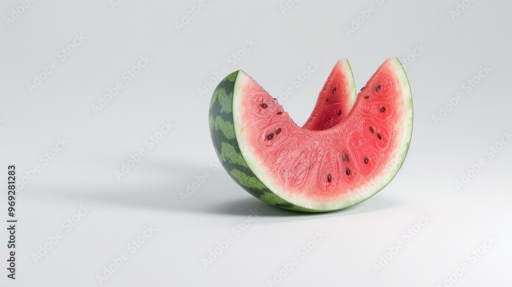 Wall mural Fresh watermelon slice with a chunk taken out, perfect for a snack or as part of a fruit platter