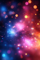 An explosion of neon-colored bokeh lights,