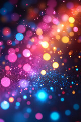 An explosion of neon-colored bokeh lights,