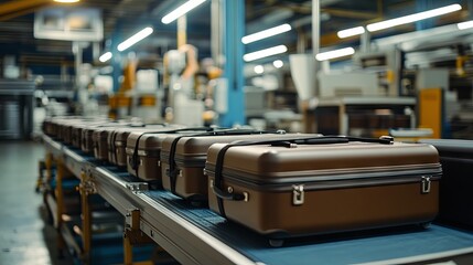 Naklejka premium Production of modern suitcases at the factory