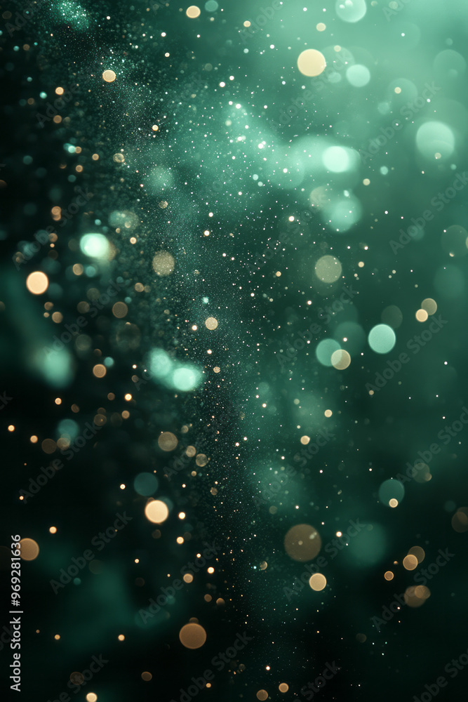 Poster a gentle gradient of bokeh lights from emerald green to soft violet,
