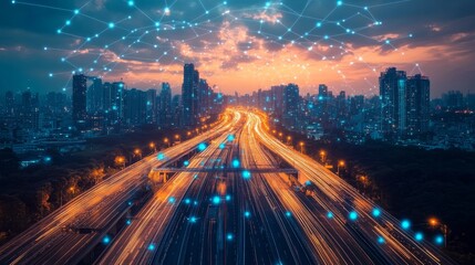 Fototapeta premium Smart infrastructure monitoring bridges and highways using AI: Sensors and AI maintaining the structural integrity of urban infrastructure.