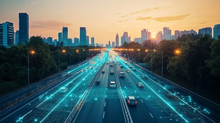 Obraz premium Smart infrastructure monitoring bridges and highways using AI: Sensors and AI maintaining the structural integrity of urban infrastructure.