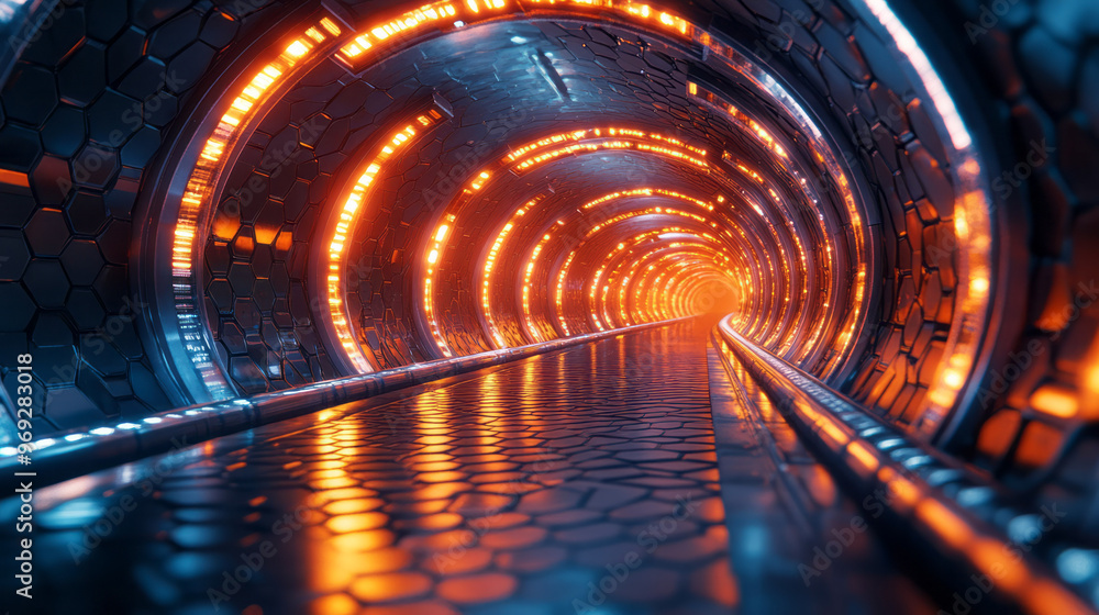 Poster a triangular tunnel with a honeycomb pattern,