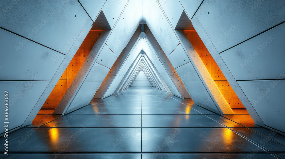 Poster a triangular tunnel with a honeycomb pattern,