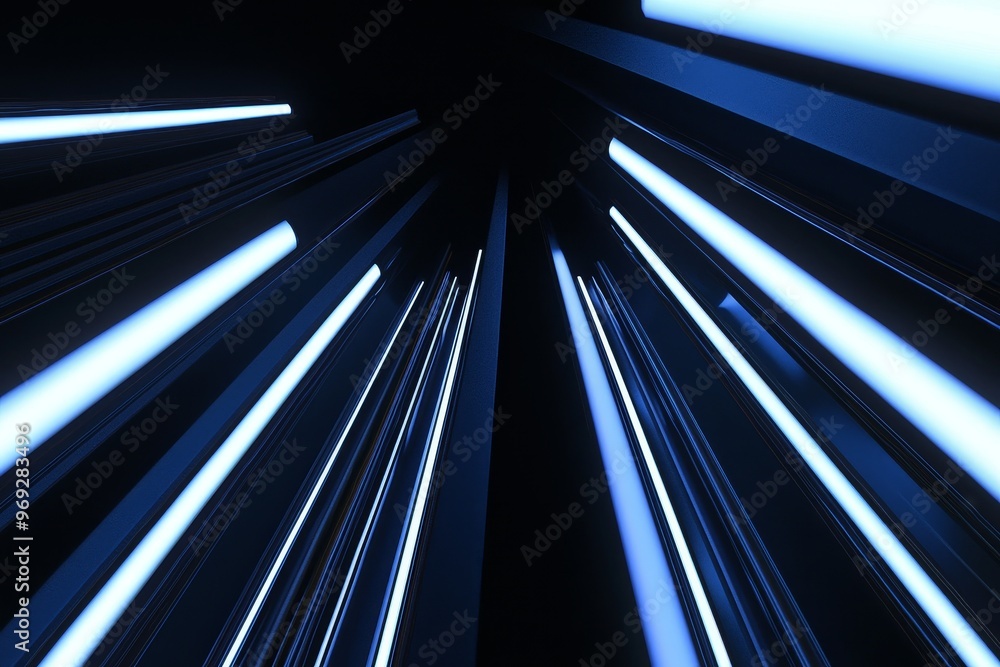 Poster the three dimensional rendering of an abstract futuristic backdrop with glowing neon lights and a gr