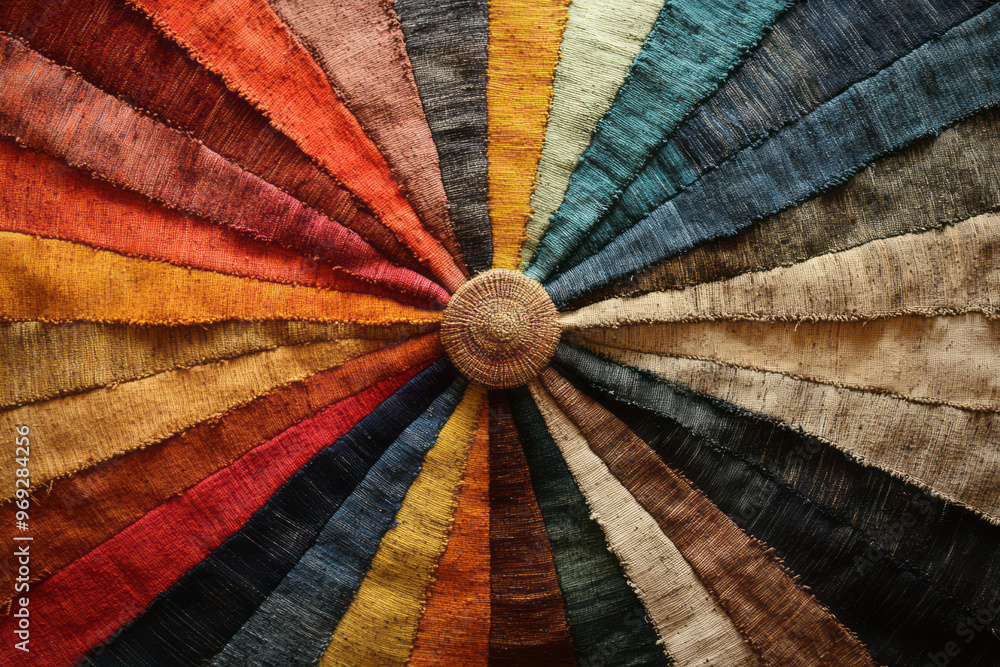 Poster a dynamic starburst pattern created by radiating lines of woven textures,