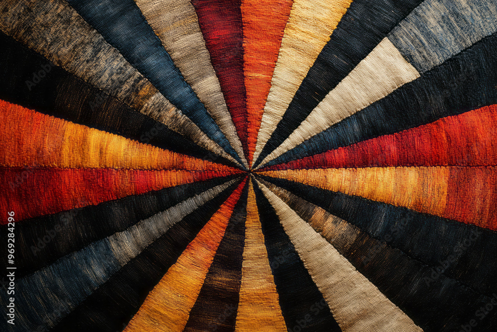 Poster a dynamic starburst pattern created by radiating lines of woven textures,
