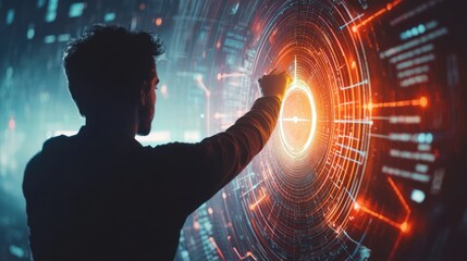 Visionary Entrepreneur Setting Glowing Goal Marker on High-Tech Chart in 32K Resolution, Generative AI