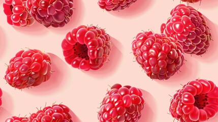 Seamless repetitive pattern background of raspberry fruit for fabric design