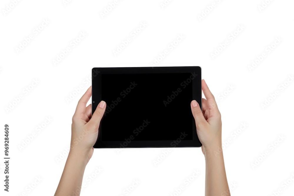 Poster A person holding a tablet computer with an intuitive interface and digital content