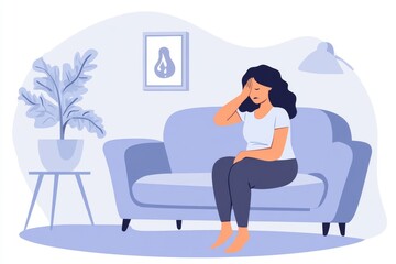 Teenage Depression. Young women cover their faces, feel anxious, locked at home sad, emotional alone and have mental disorders.