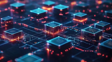 Obraz premium A blockchain network visualized with interconnected nodes and security layers