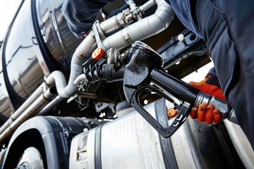 Fototapeta premium A person refueling a vehicle on the go