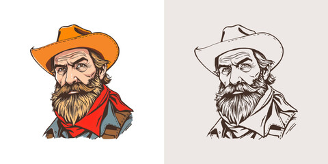 Obraz premium Cowboy head mascot illustration. Bandit vector editable logo