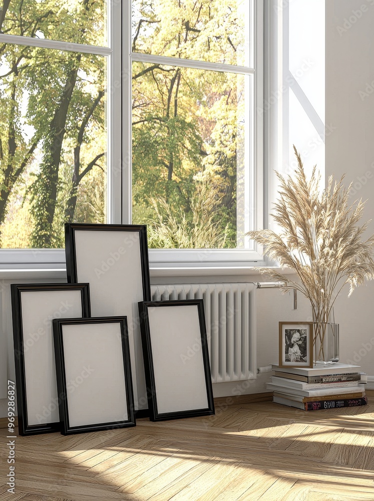 Poster 3d rendering of a mockup frame in a home interior