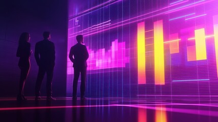 Fototapeta premium Illuminated Business Leaders Analyzing Company Performance on 3D Goal Chart in Cartoon Style, Generative AI