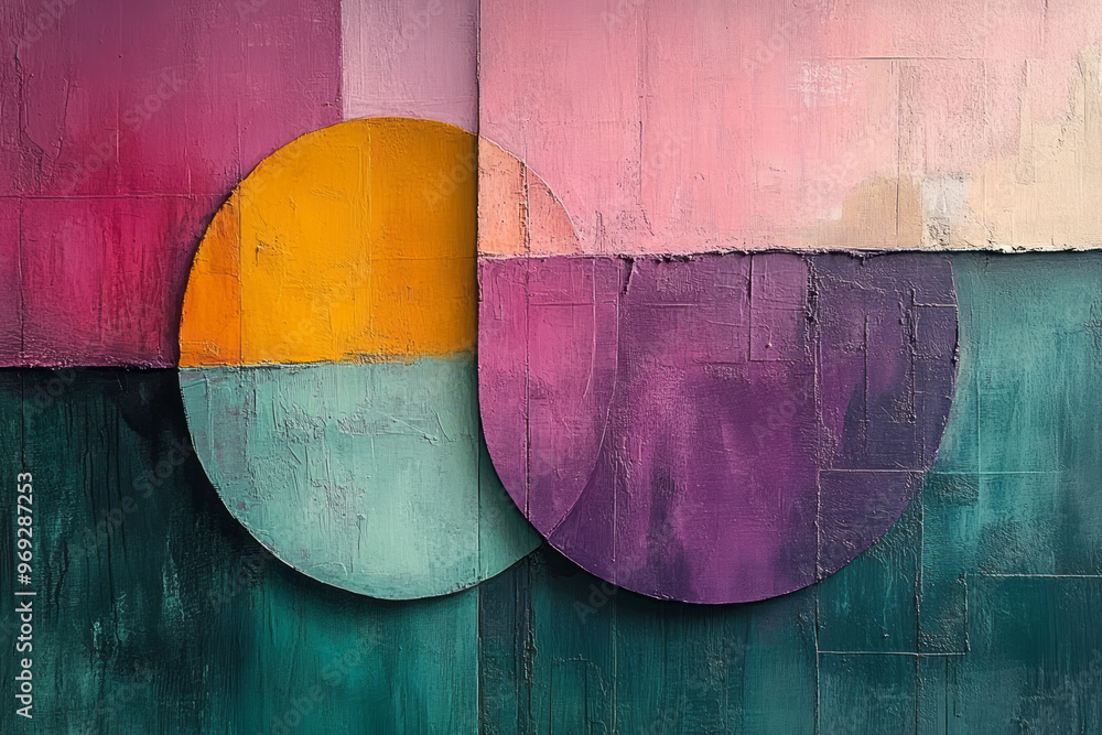 Aufkleber an abstract composition of sharp triangles and curved circular elements,
