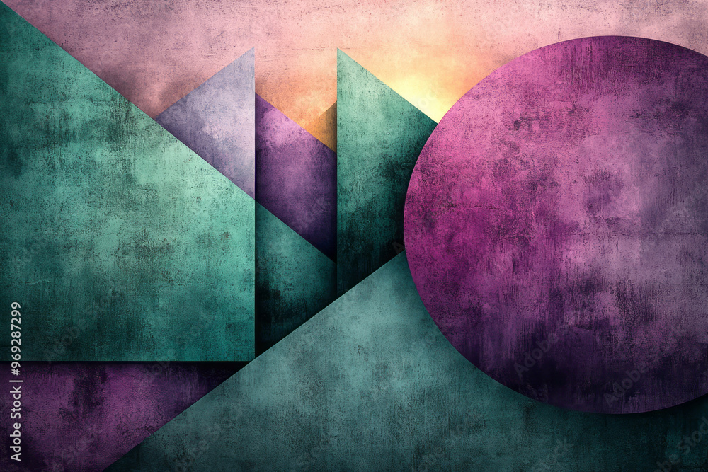Aufkleber an abstract composition of sharp triangles and curved circular elements,