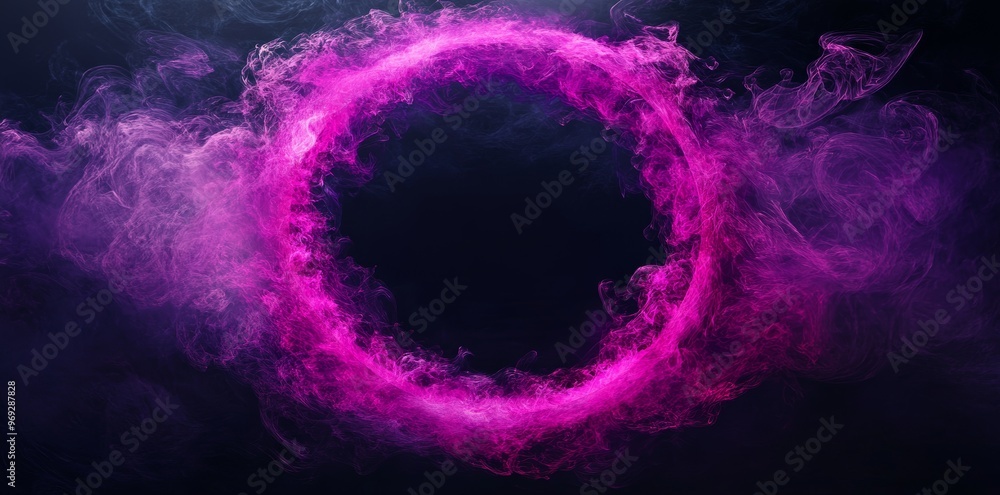 Aufkleber This is a smoke explosion bursting outward from a circular empty center. This is a dramatic smoke or fog effect with purple scary glowing for a spooky Halloween background.