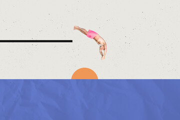 Composite photo collage of happy old man jump ocean water summer vacation vibes swim sea recreation...
