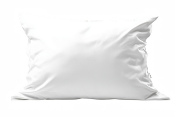 Crisp white pillow against a white background. Perfect for bedding, home decor, and relaxation themes in graphy.