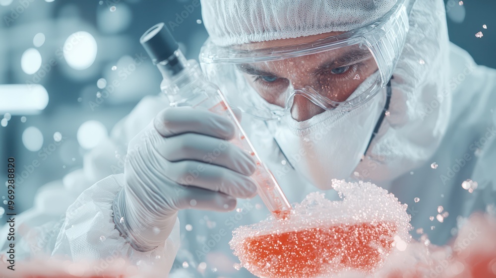 Poster analytical chemist conducting quality control testing in laboratory setting with cinematic lighting 