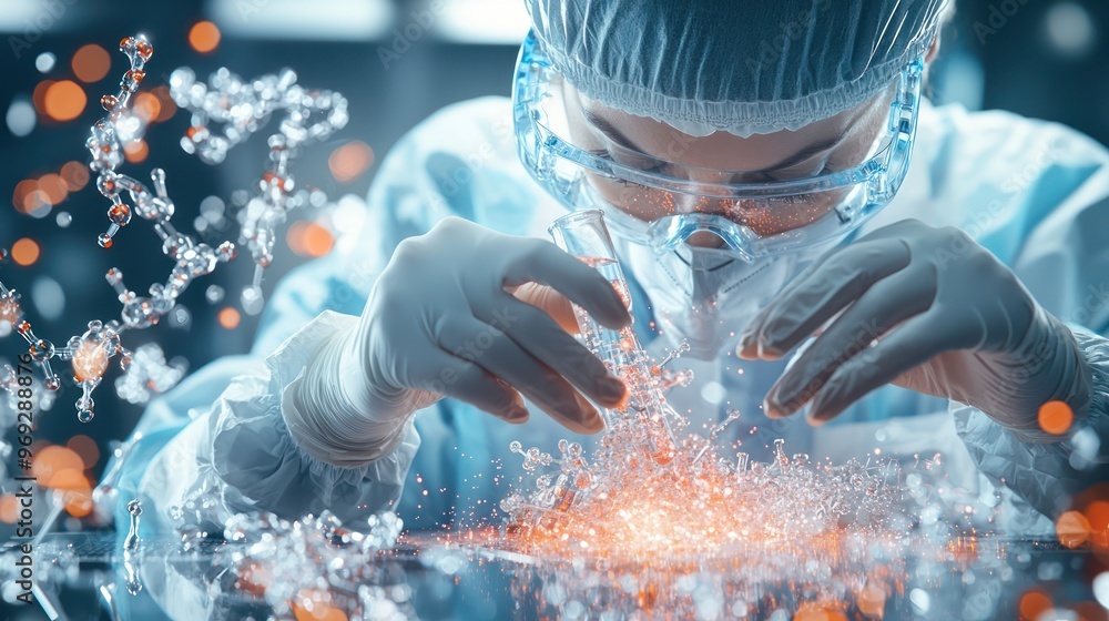 Poster precision in action: technician conducting chemical analysis for product quality validation with cin