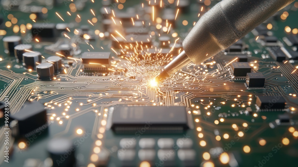 Poster precision engineering: testing circuit boards with cinematic lighting for hyper-realistic quality co