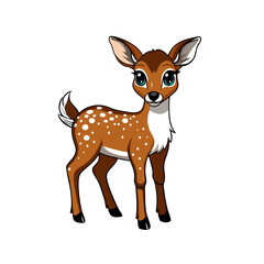 Fototapeta premium a cartoon illustration of a young deer, often referred to as a fawn. The fawn has a light brown body with white spots on its back, a characteristic feature of young deer