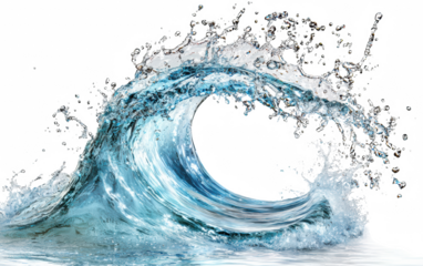 Dynamic  of a clear, powerful wave crashing against the backdrop, showcasing the beauty and energy of ocean water in motion.