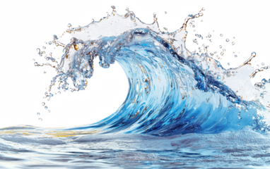 Close-up of a powerful ocean wave captured mid-splash, showcasing the dynamic movement of the water and the vibrant blue tones.