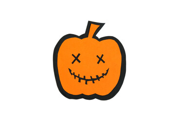 Happy halloween pumpkin smile make from paper cut on white background, Decorative Halloween concept