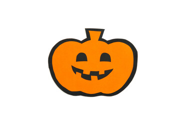 Happy halloween pumpkin smile make from paper cut on white background, Decorative Halloween concept