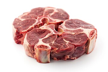 Obraz premium Fresh and raw meat displayed on a clean white surface