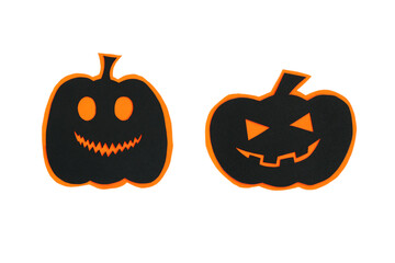 Happy halloween pumpkin smile make from paper cut on white background, Decorative Halloween concept