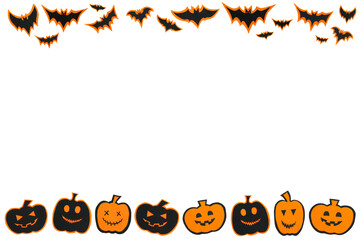 Happy halloween pumpkin smile and bats make from black paper cut on white background, Decorative Halloween concept