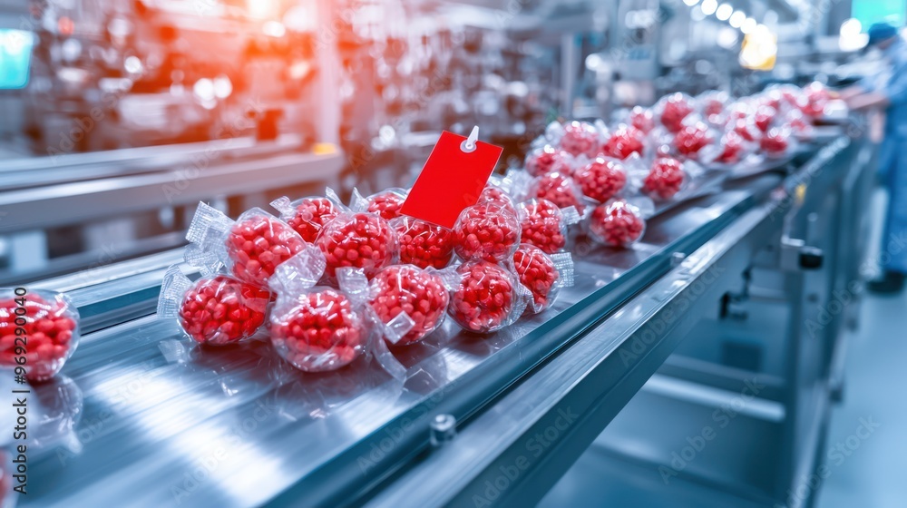 Poster precision in process - inspector tagging rejected products on assembly line with cinematic lighting 