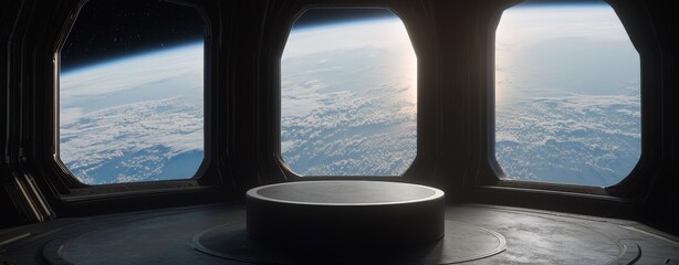 Suitable for space exploration, sci-fi themes and futuristic presentations, this futuristic space station overlooks Earth.