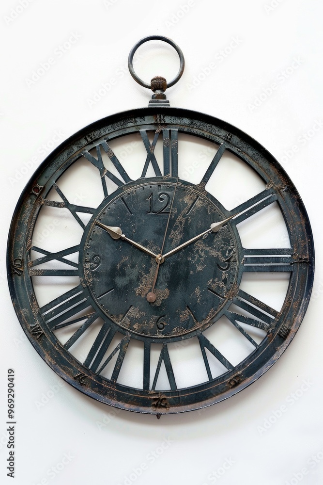 Poster a close-up of a clock with roman numerals on a white wall