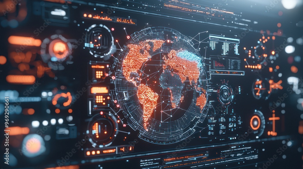 Aufkleber futuristic data analytics: product rejection rates & performance metrics displayed on digital screen