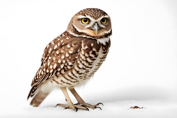 Burrowing owl on white background, Ai Generated