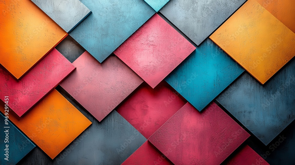 Poster modern abstract background featuring overlapping geometric shapes, including triangles and squares, 