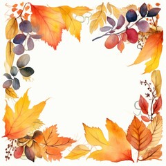 Autumn Leaves Watercolor Frame. Fall Background with Copy Space