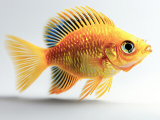 Yellow Fish with Blue Stripes Isolated on White Background